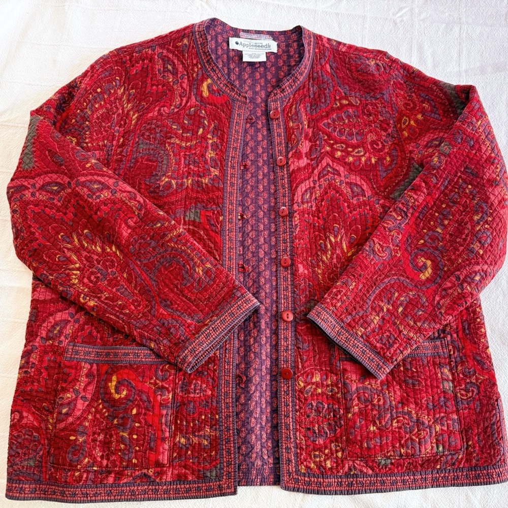 Appleseed's Magenta Quilted Blazer with Paisley Design and Reversible!